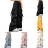 Women Loose Baggy Cargo Trousers Elastic Drawstring Y2K Trouser Wide Leg Parachute Pants with Pockets