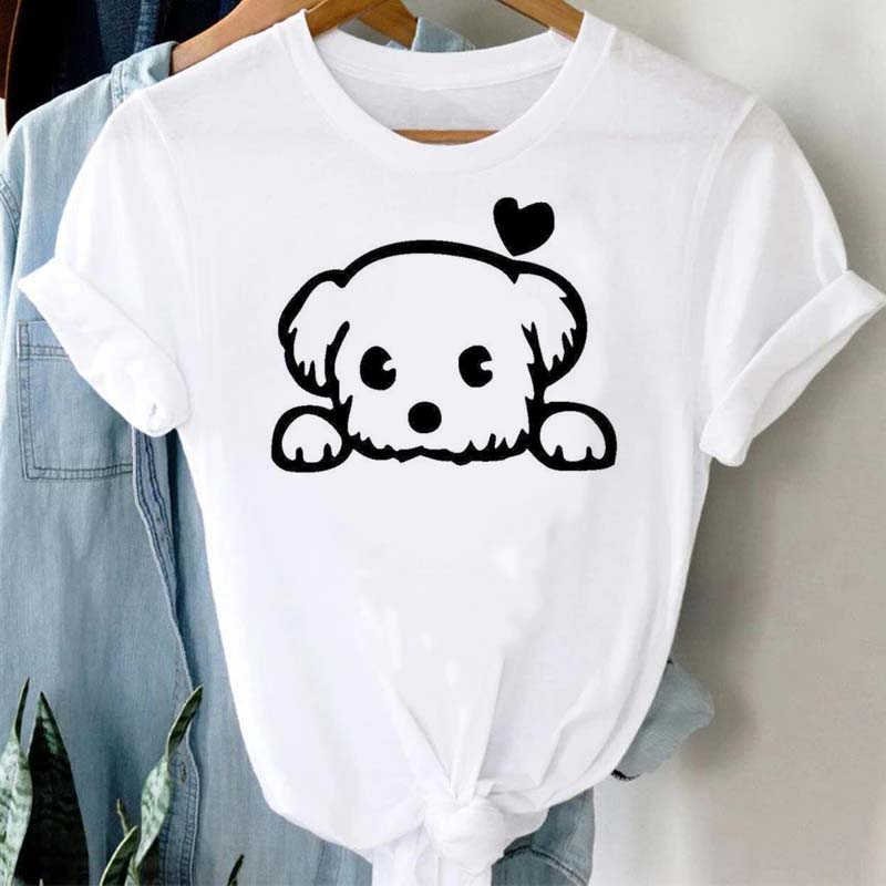 

Women Dog Heartbeat Print T-shirt Girl Funny 90s Print T Tee Tshirt for Female Red Shirt Clothes Tops L