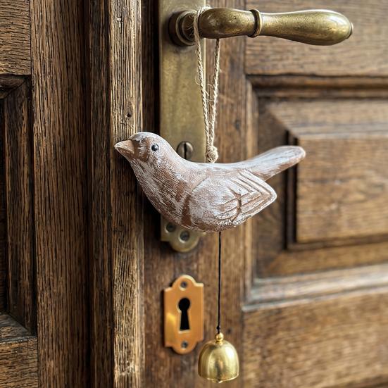 Rustic Wood Bird Wind Chime, Vintage Bird Sculpture Hanging Bell Pendant for Farmhouse, Patio, Garden, Balcony, Window Decor