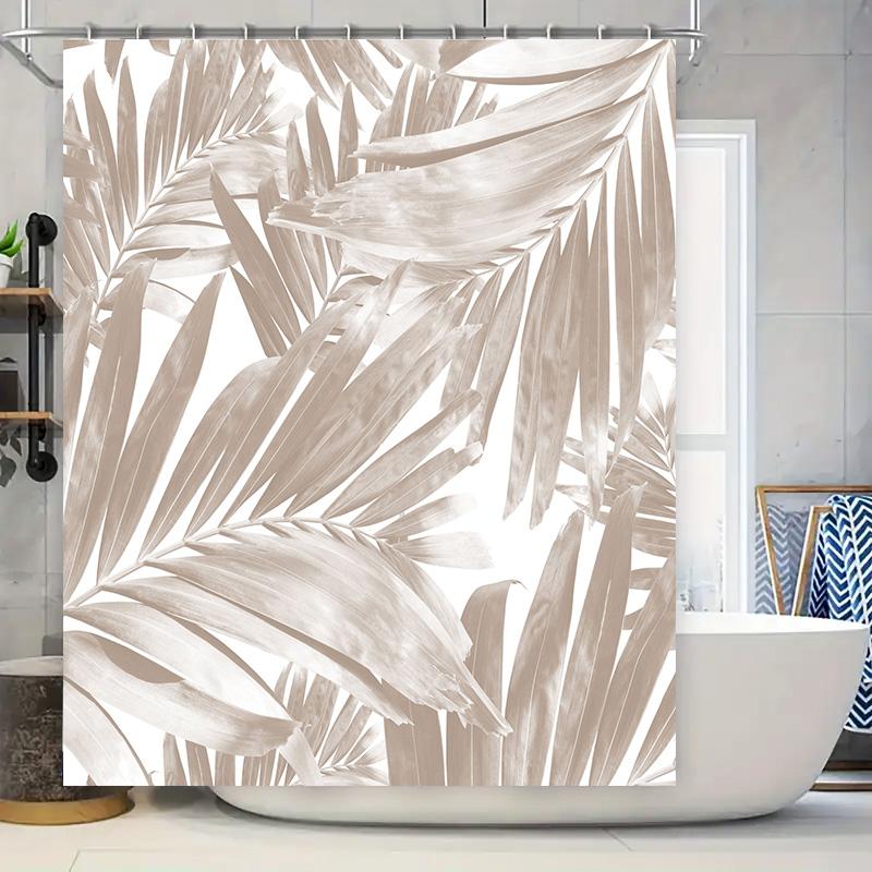 

Vintage Palm Leaf Bath Curtain Shower Decoration Waterproof Fabric Decorative Window Panel Beige Tone W60H190(CM)-1 Pcs