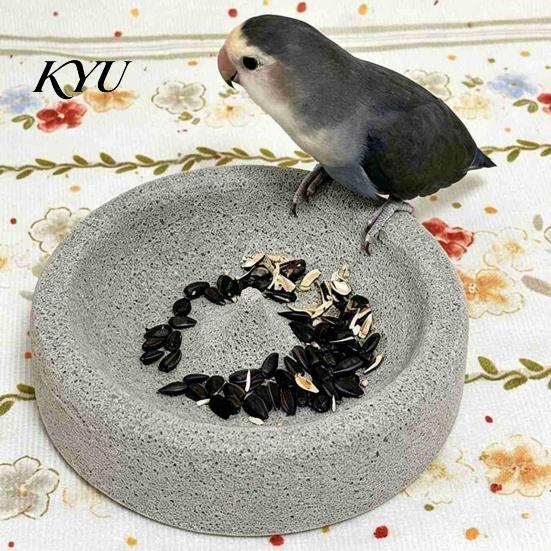 Volcanic Stone Bird Bowl Pumice Parrot Bowl, Spill-Proof Water Mess Free Food Cage Weighted Dish for Lovebirds Conures