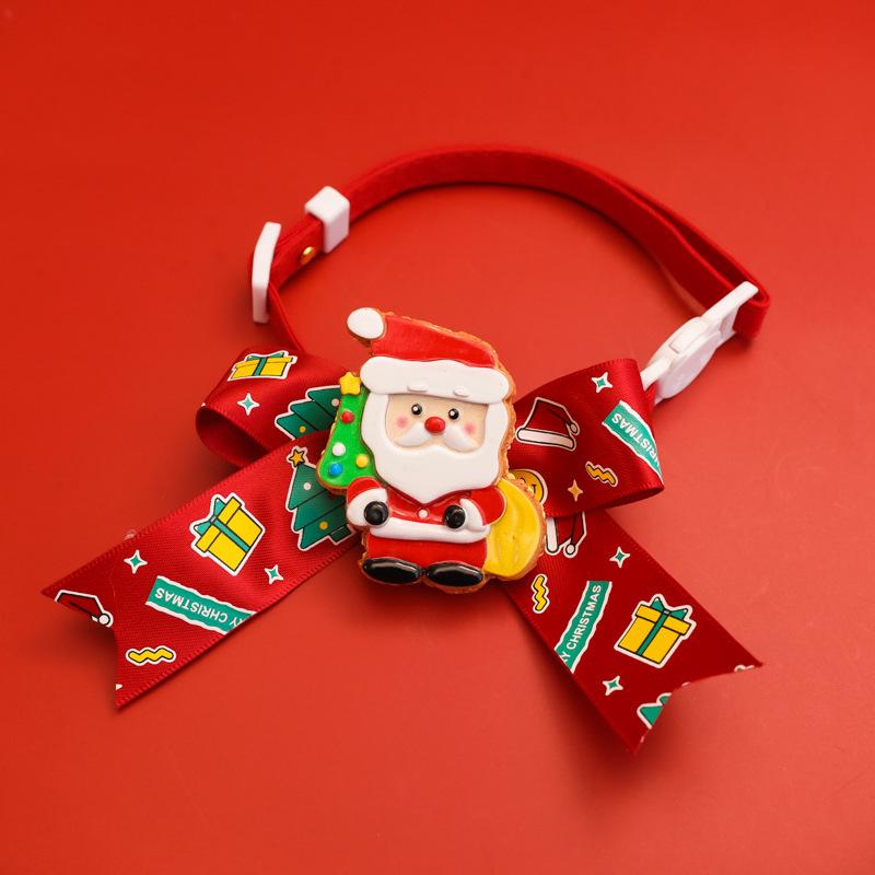 Festive Cartoon Collar with Cute Bow for Cats & Dogs - Silent Red Christmas Necklace Decoration
