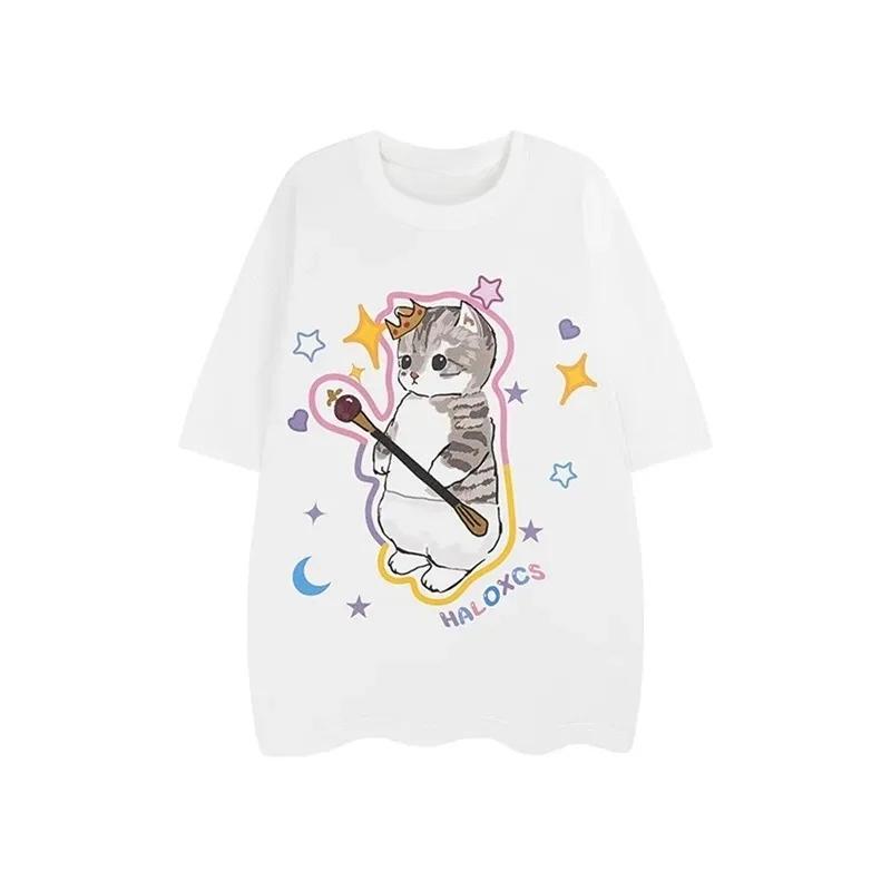 

Funny Cat Printed T Shirt Harajuku T-Shirt Neutral Streetwear Japanese Kanji Female Tees Cute Tops Casual Short Sleeve Tshirt 3XL
