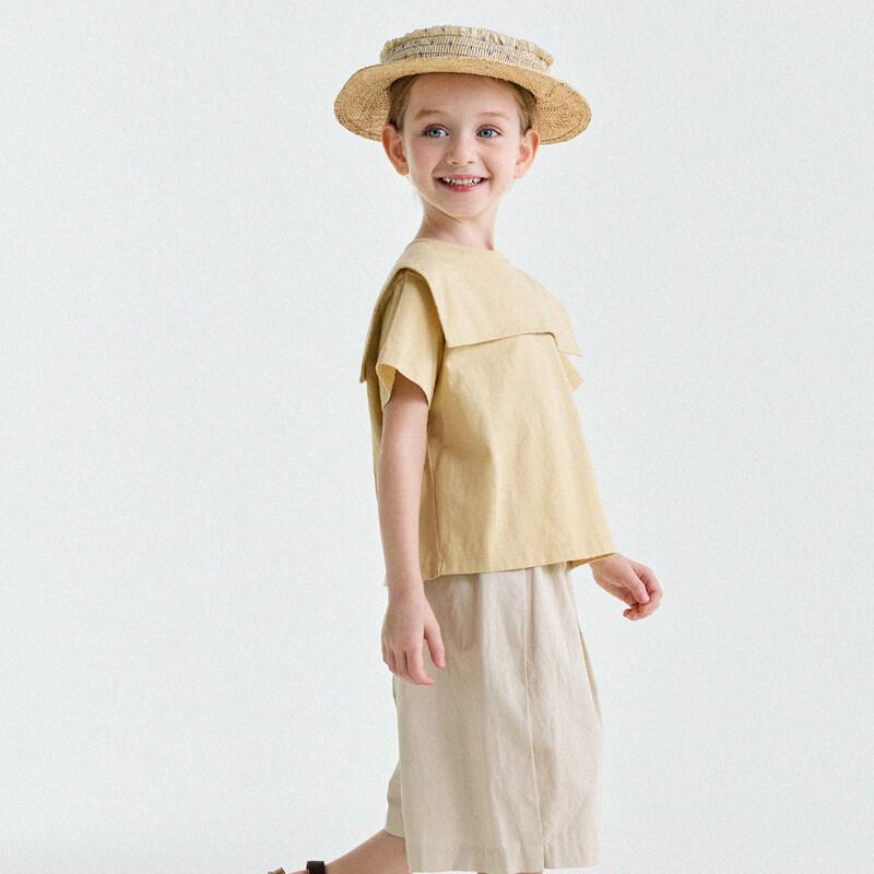 Yun er Ma Girl s Sailor Collar Cotton Short Sleeve T-Shirt 110