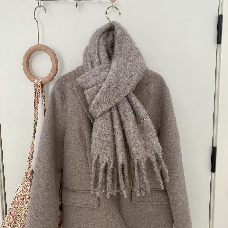 Cachecol versátil doce e fofo cor de doce inverno espessado xale quente mohair cor sólida cachecol de casal