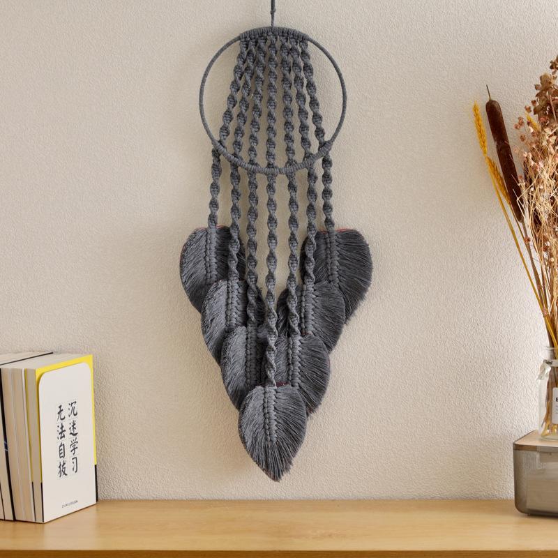 1Pc Handwoven Feather Leaf Macrame Hoop Dream Catcher Wall Hanging Tapestry for Bedroom Home Decoration Craft Ornament Gift244