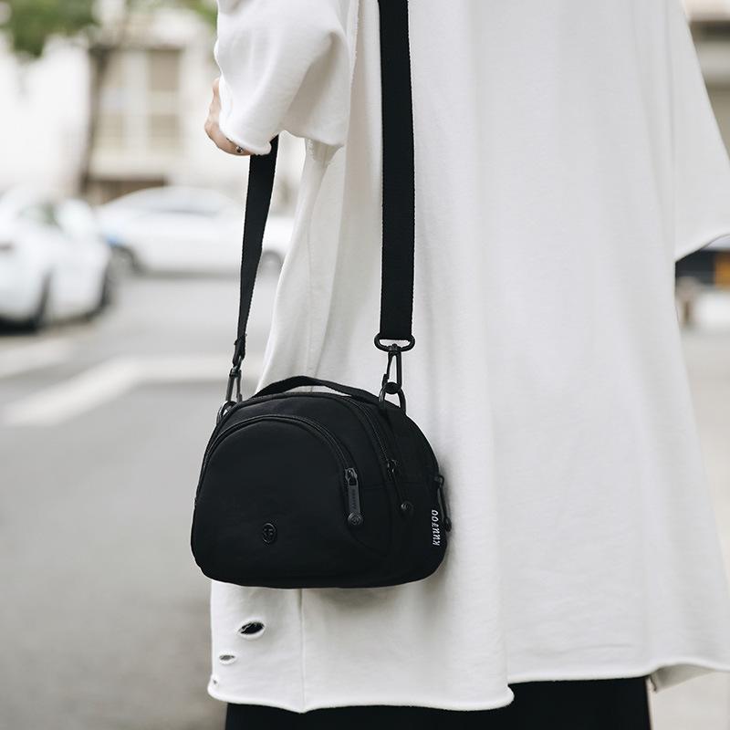Hong Kong Style Women'S Small Satchel Trendy Simple Messenger Bag Casual Small Round Bag Tooling Style Couple Shoulder Nylon Bag