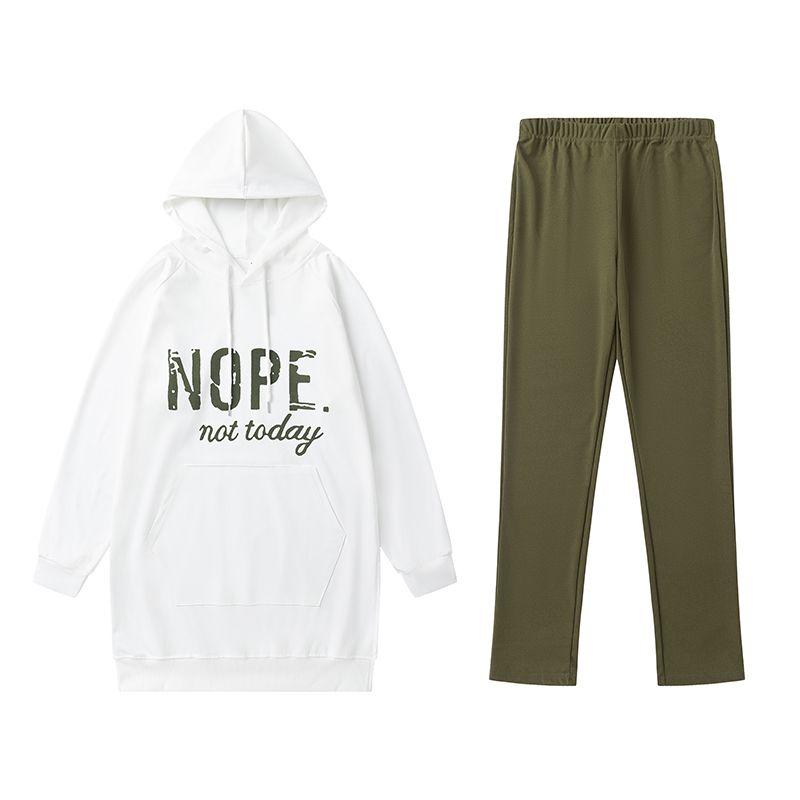 

Весенне-осенний сезон Модный стиль Новое поступление Принт с буквами Карман Разрез Повседневный Длинные рукава Капюшон Повседневный Повседневный костюм Женская мода Green L