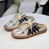 Retro old polished flat-bottomed bag head half slippers women's 2025 new versatile outer wear comfortable no heel white shoes