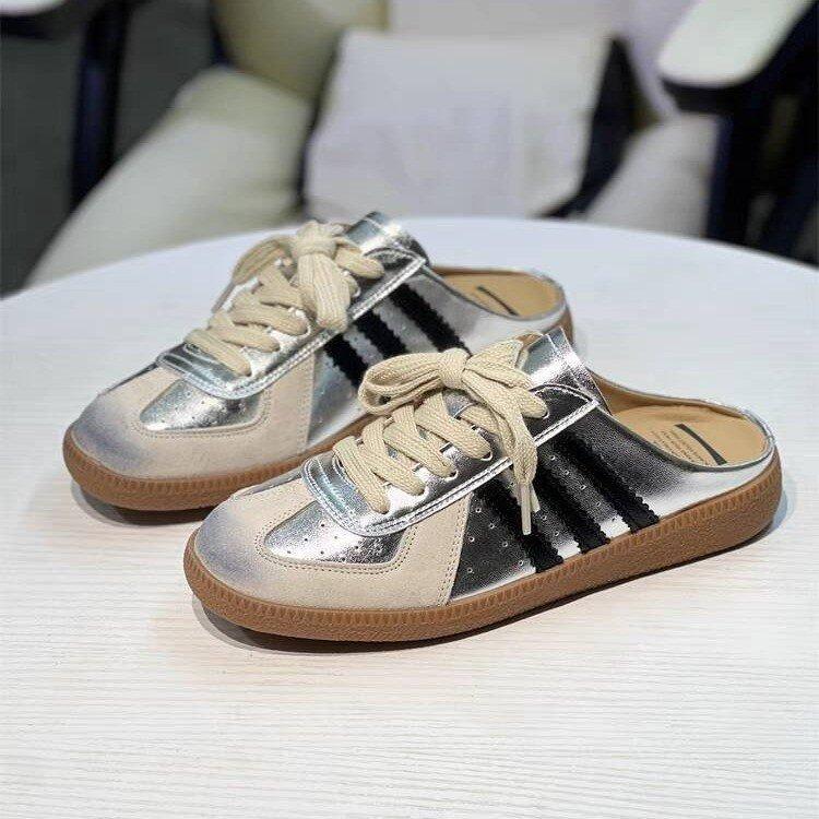 Retro old polished flat-bottomed bag head half slippers women's 2025 new versatile outer wear comfortable no heel white shoes