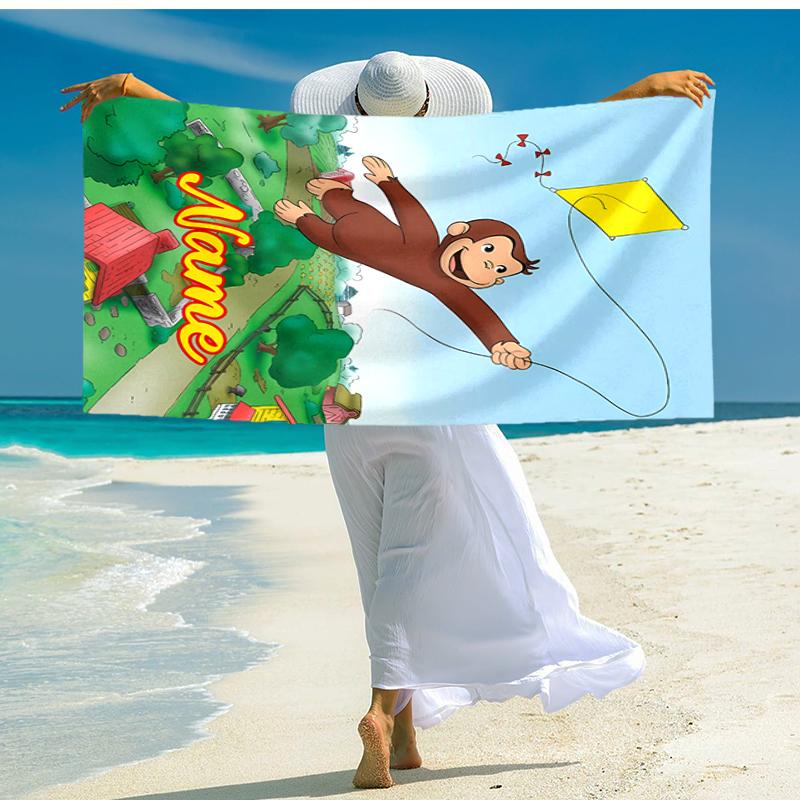 Personalized Customized Proof Beach Towel with Curious George Pattern - Soft, Absorbent, Quick-drying, Perfect Swimming, Camping&bathing