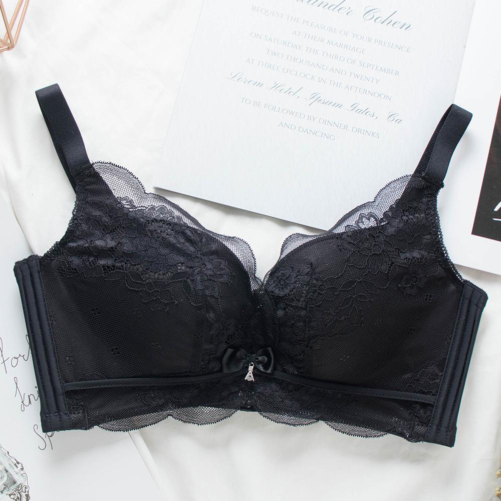 

Yunxi sexy lace without steel ring adjustment thin bra, new product with thick bras 32/70 ab medium thick cup чёрный