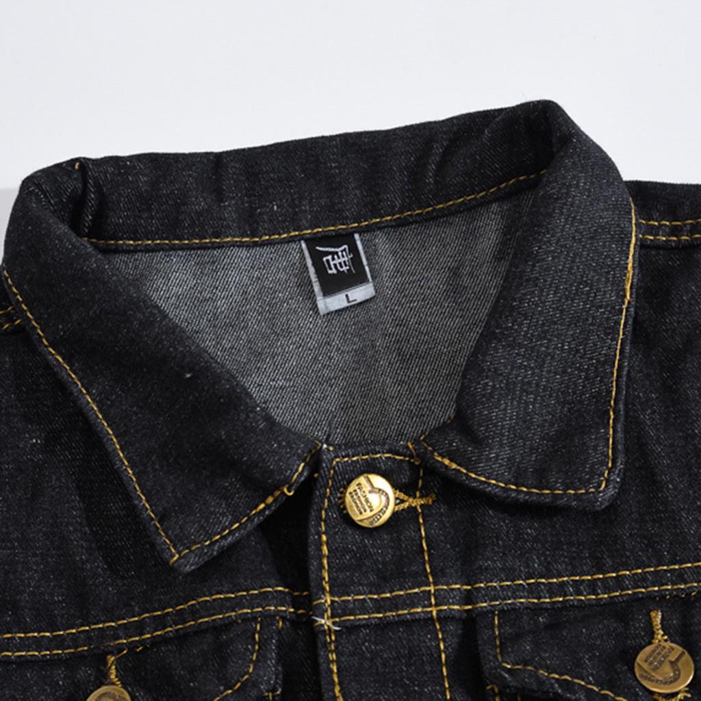 Men's  Winter Casual Long Sleeve Turn-down Collar Solid Denim Jacket Coat