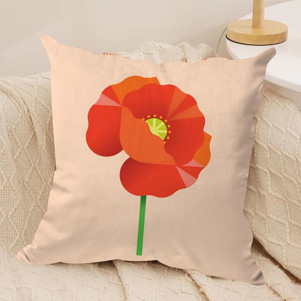 Simple Flower Art Cushion Cover Silky Short Plush Double-Sided Printed Pillow Case for Sofa All Seasons Home Decor Gift
