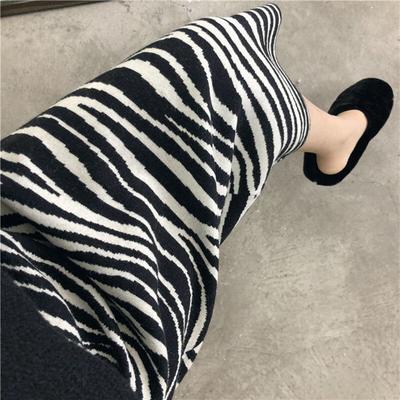 Korean Skirt Women High Waist Zebra Pattern Double-layer Slit Hip Knitted Women Autumn and Winter Straight