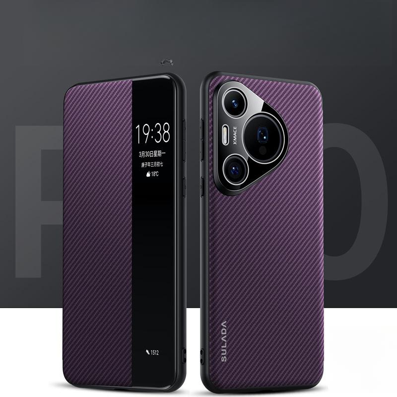 

Подходит для чехла для мобильного телефона Huawei Pura70pro, узор из углеродного волокна, P70ultra, магнитная адсорбция, умное окно, 70, противоударный, Пор Huawei Pura 70