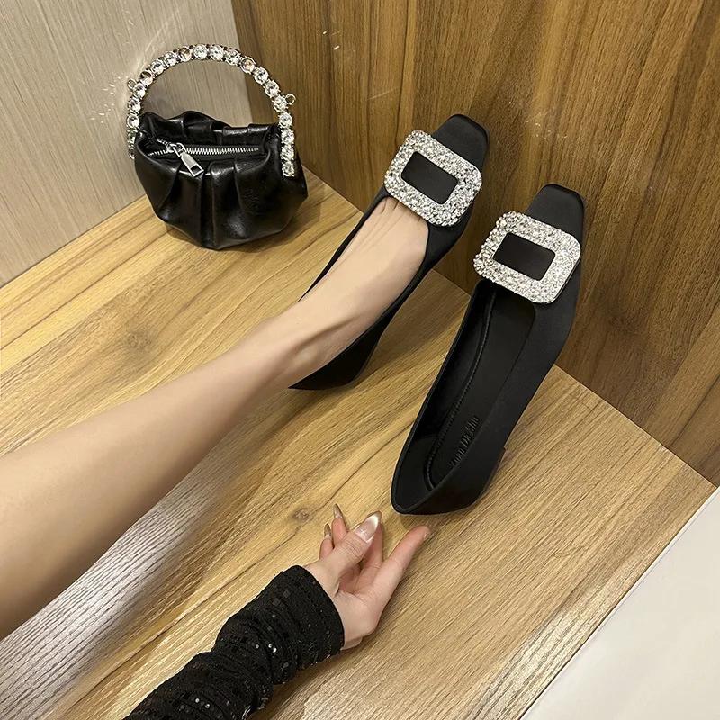 Women Slip-on Loafer Fashion Silk Casual Shoes Girl Square Crystal Flat Shoes