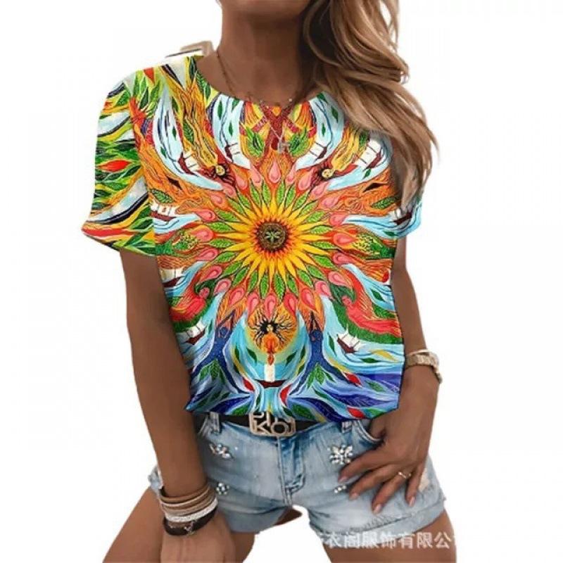 

European and American women s clothing hot item creative 3D digital printing T-shirt color floral printing 2866 6XL