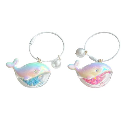 1/2/3Pcs Key Chain Faux Pearl Whale Shape Charm Keychain with Bangle Bags Backpacks Key Holder Decorative Bag Accessory