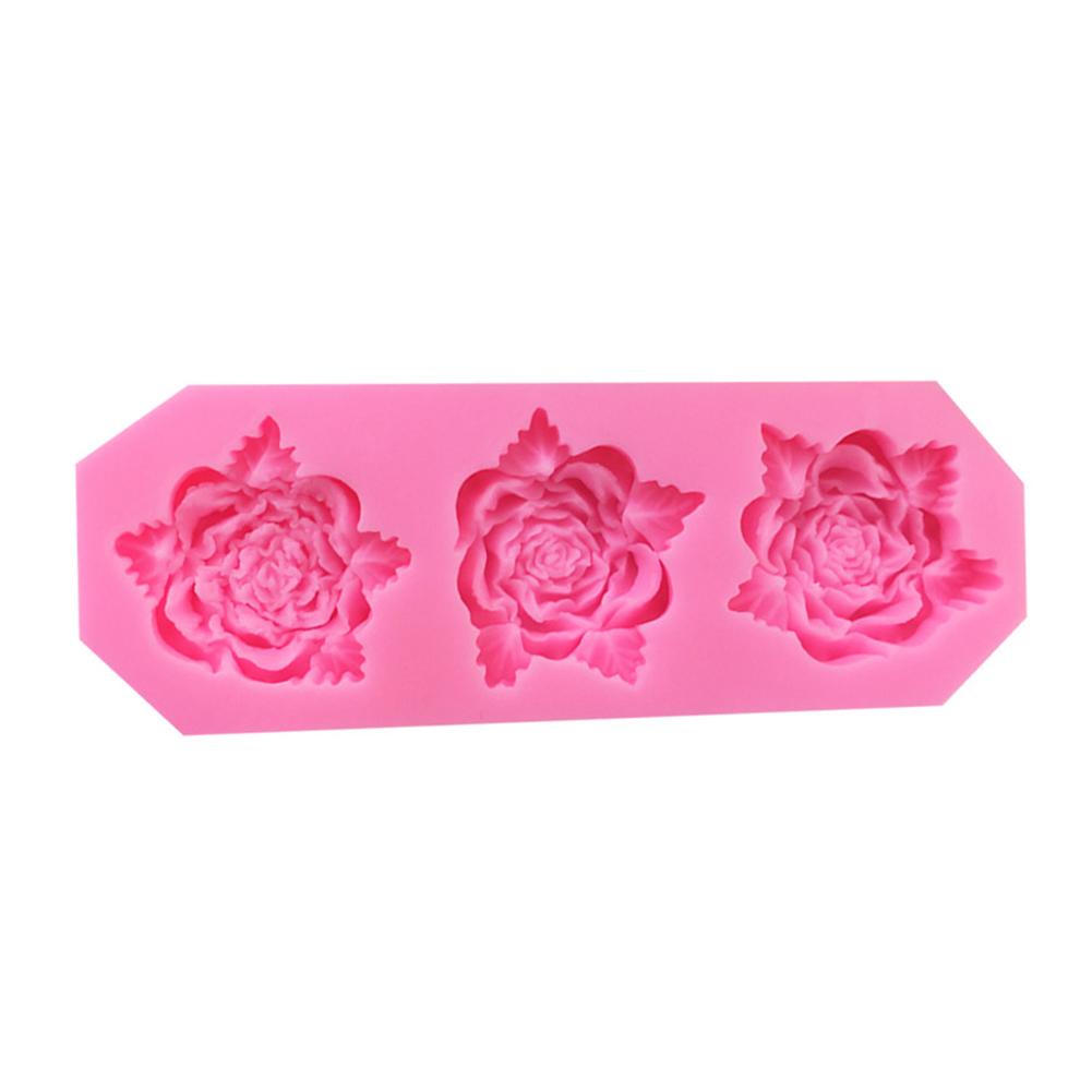3-Kammer Silikonform Rose Blütenform DIY Schokolade Ton Basteln Form Kuchen Dekoration
