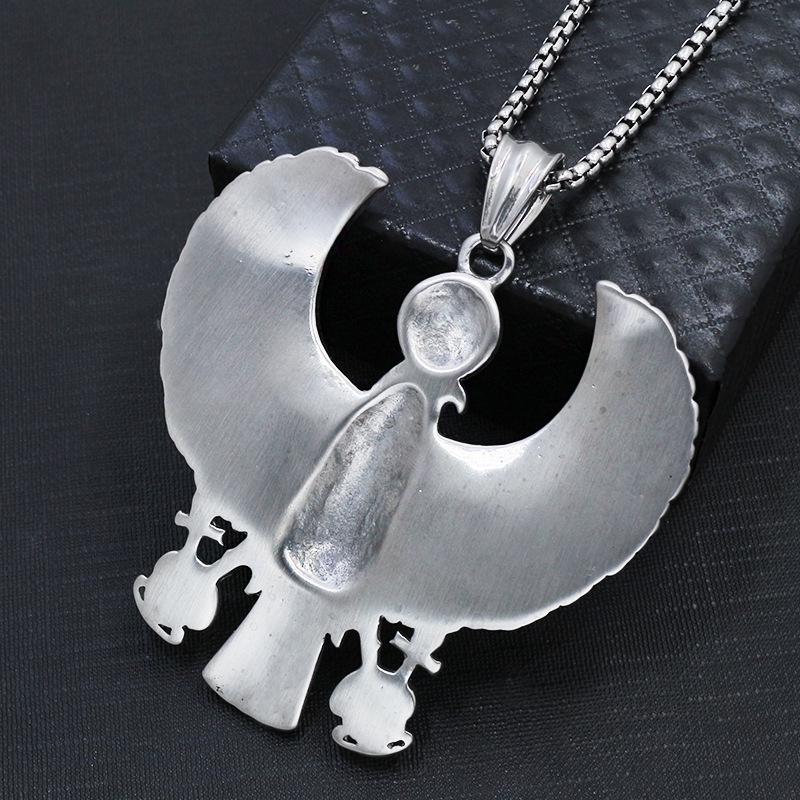 PikaLF Collana Uomo Aquila Egizia Horus – Ciondolo Vintage Punk Rock Con Catena 60 Cm, Acciaio Inox