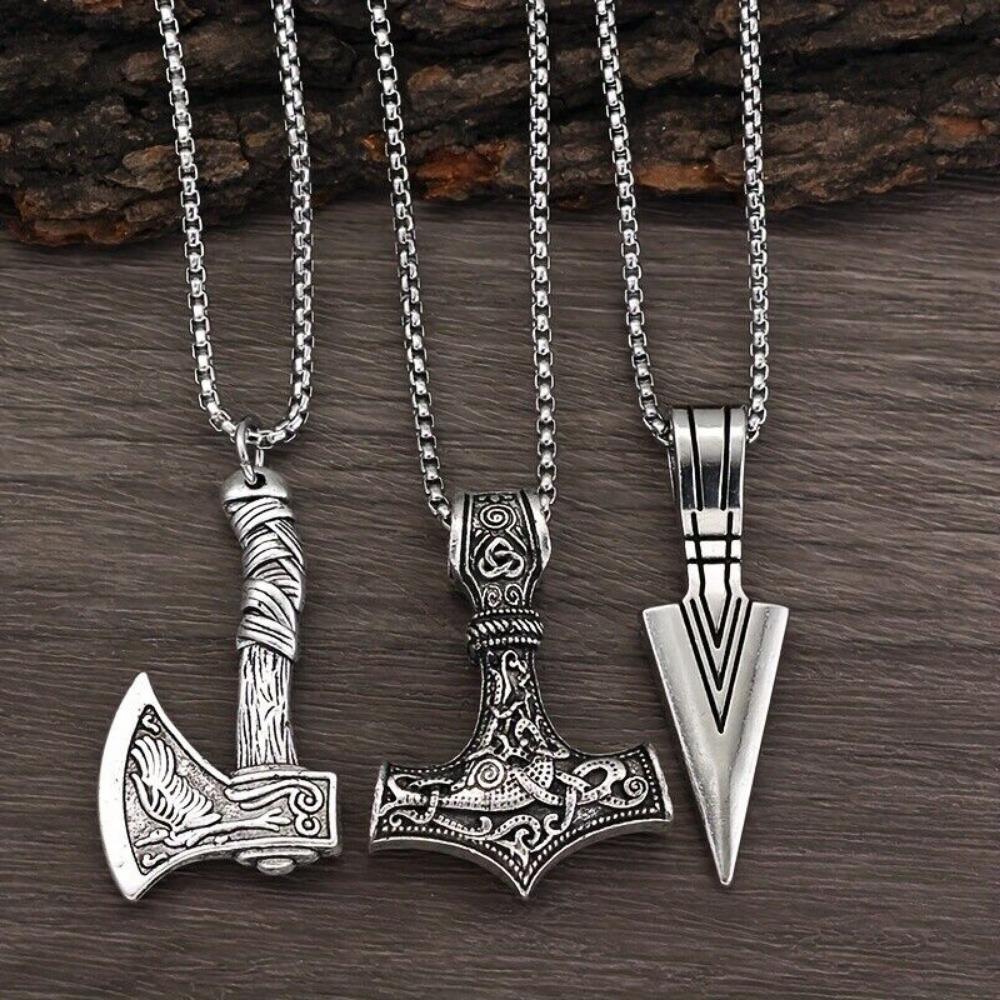 Wikinger Halskette für Männer Thors Hammer Nordischer Kompass Keltischer Knoten Wolf Amulett Anhänger
