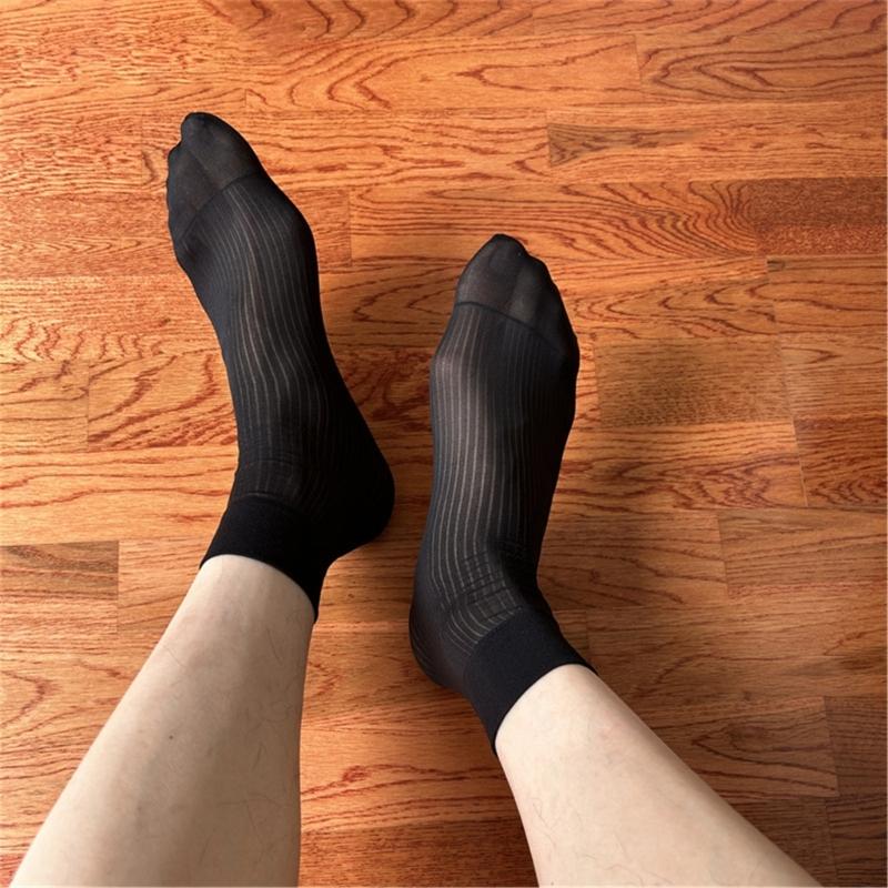 Herren Nylon Durchsichtige Anzugsocken Business Kleidersocken Elastisch Dünn Gestreift Durchsichtig Formell Kurzrohr Knöchelsocken