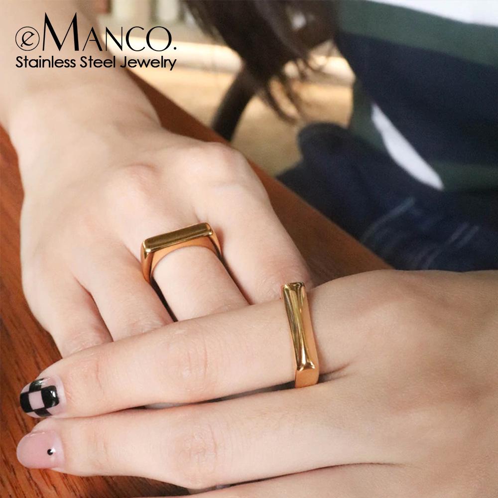 eManco 18K Gold Stainless Steel Ring - Smooth Punk Hip Hop Style for Men & Women