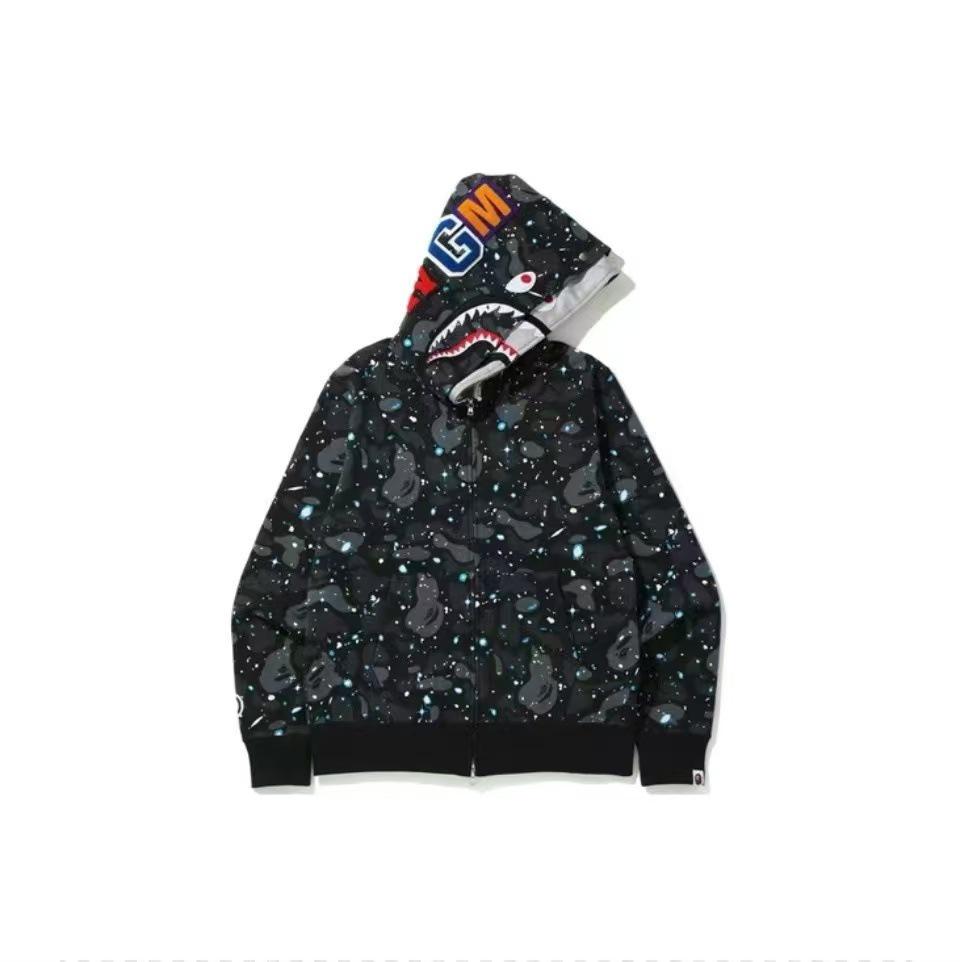 BAPE Žraločí maskáčová bavlněná vyšívaná mikina s kapucí