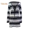 Women's Swimwear Cover-Up Striped Crochet Hollow Out Mesh Beach Dress V-Neck Tie Front Long Sleeve Summer Bathing Suit for Beach Vacation