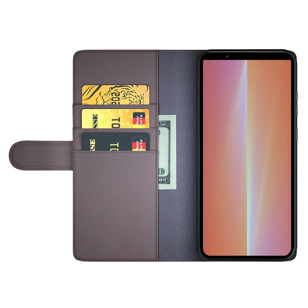 

For Sony Xperia 5 V Case Genuine Split Leather Phone Cover with Wallet Stand Black