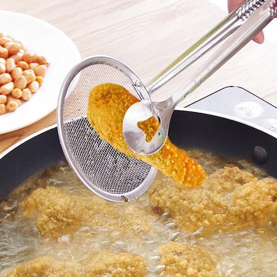 Round Long Handle Stainless Steel Colander Oil Filter Fried Food Grid Scoop
