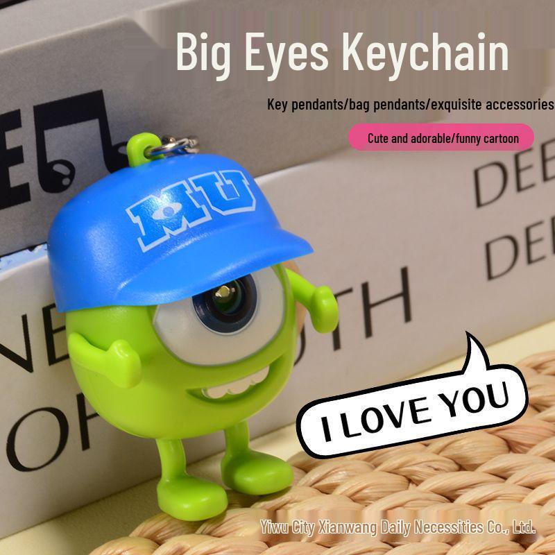 

Blue Luminous Sounding Monster Keychain with Big Eyes: Talking Bag Pendant and Car Accessory