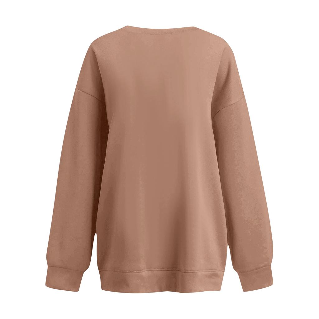 Women's Color Neck Long Sleeve Sweatshirt Pullover Top for Casual Everyday Wear