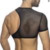 Top Erotico da Uomo Nero Rete Traforato Monospalla Senza Seno Manica Corta Pelle Verniciata Sexy Gilet