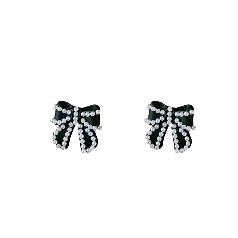 111 Silver Needle Simple French Retro Stud Earrings, Sweet Temperament Fairy Style Bow Earrings Internet Celebrity Earrings