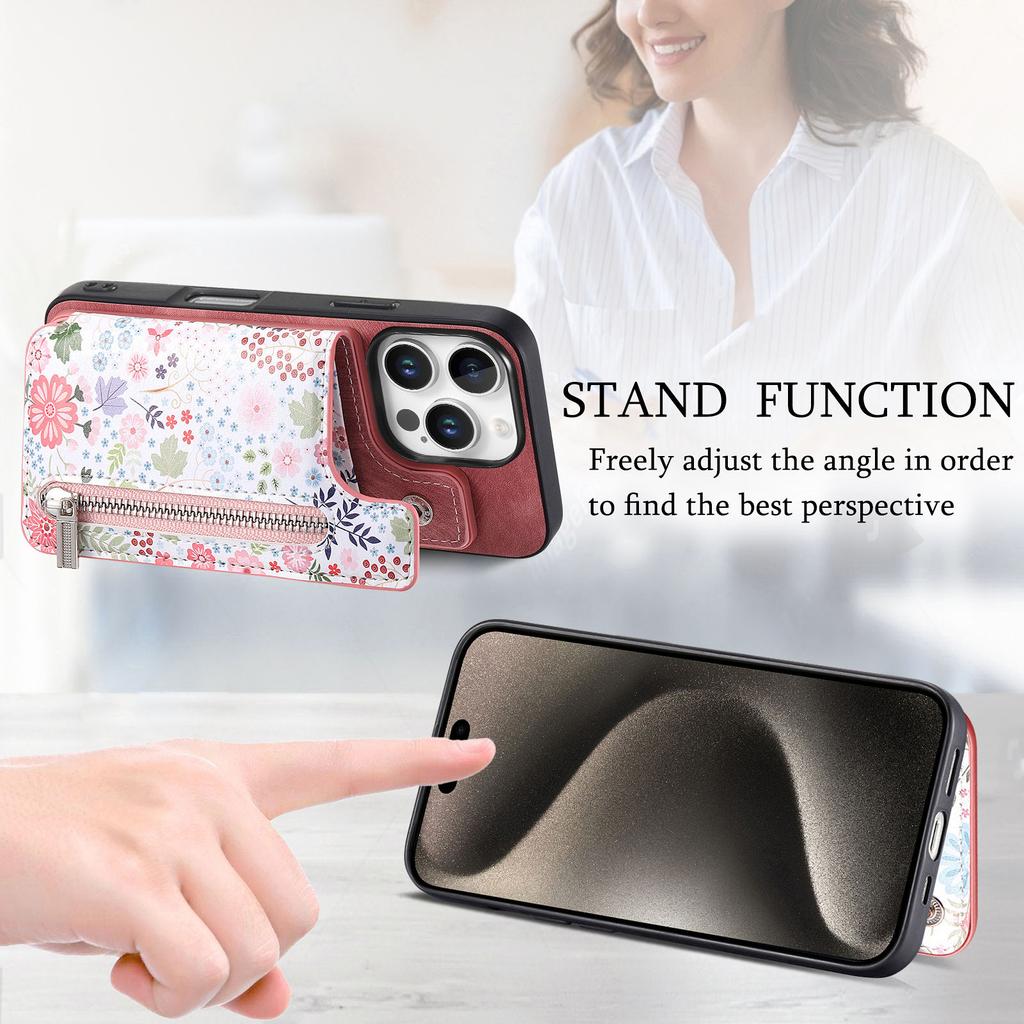 D10 For iPhone 16 Pro Case Pattern Kickstand Wallet Leather+TPU Phone Cover RFID Blocking