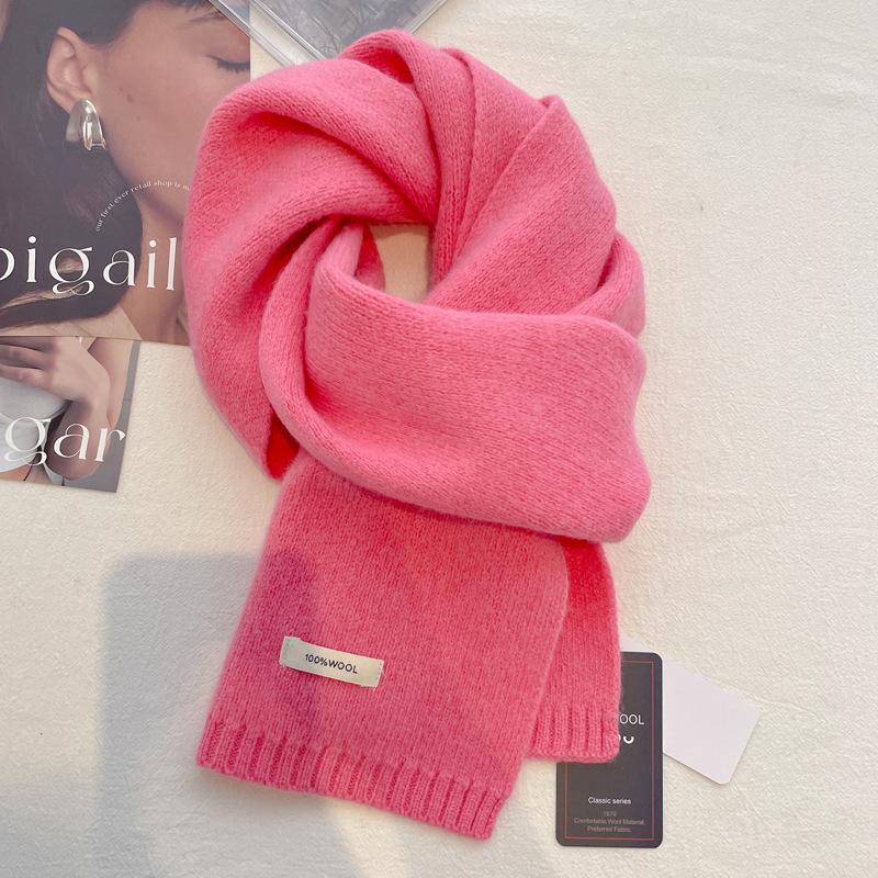 Pure wool scarf women's winter high-end solid color couple scarf men's new warm and versatile knitted scarf