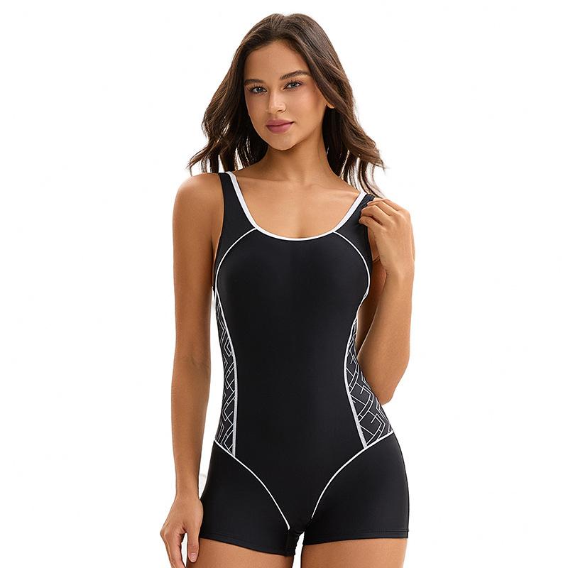 Costume intero sportivo da donna abbinamento colori conservativo costume da bagno sexy schiena scoperta