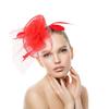 Ladies Gauze Hat Bridal Wedding Birdcage Fascinator   Hair Accessory (Red)