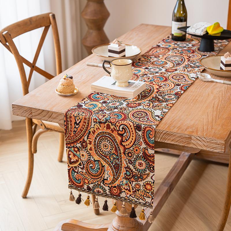 Bohemian Table Runner American Retro Polycotton Jacquard Tablecloth, Long Rectangular Farmhouse Dining Table Decor Bohemian Coffee Table Cover