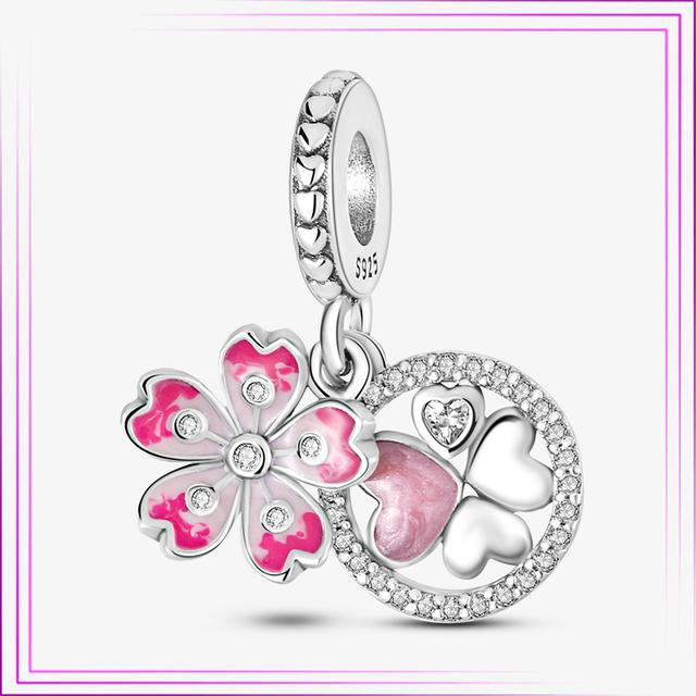 925 Sterling Sølv Hjerte Blomst Luftballong Flamingo Rosa Sjarm Plata De Ley Bil Katt Perle DIY For Originalt Armbånd Smykker