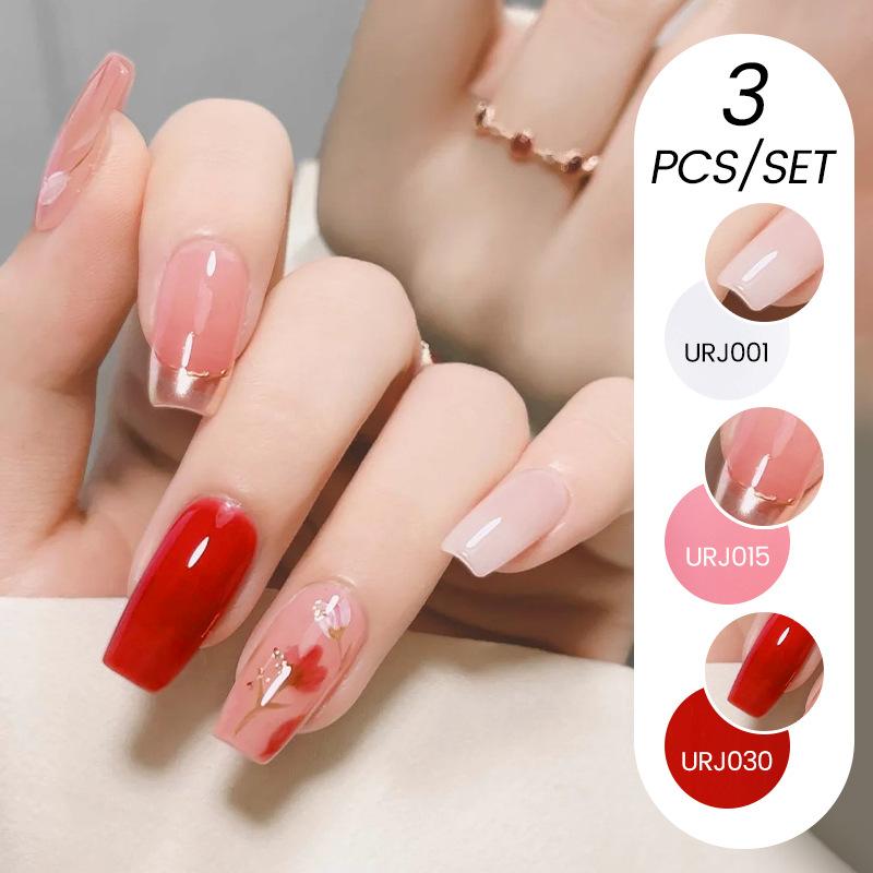 Nail Art Buz Şeffaf 3 Adet Tırnak Cilası Tutkalı Seti, Popüler Nude Beyazlatıcı Toz Şeffaf Tırnak Cilası Tutkalı