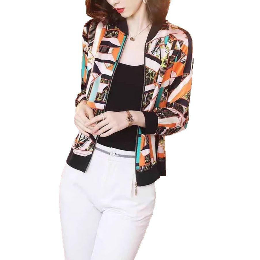 Korean Style Chiffon Printed Summer Baseball Cardigan for Middle-aged and Elderly Women - Elegant Sun Protection Short Coat