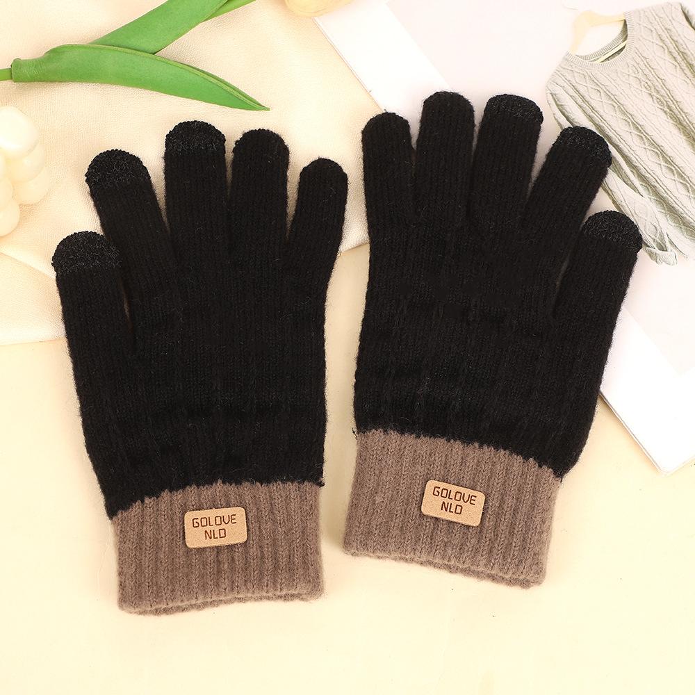 Winter new knitted thermal gloves men's and women's thickened cycling wool finger gloves
