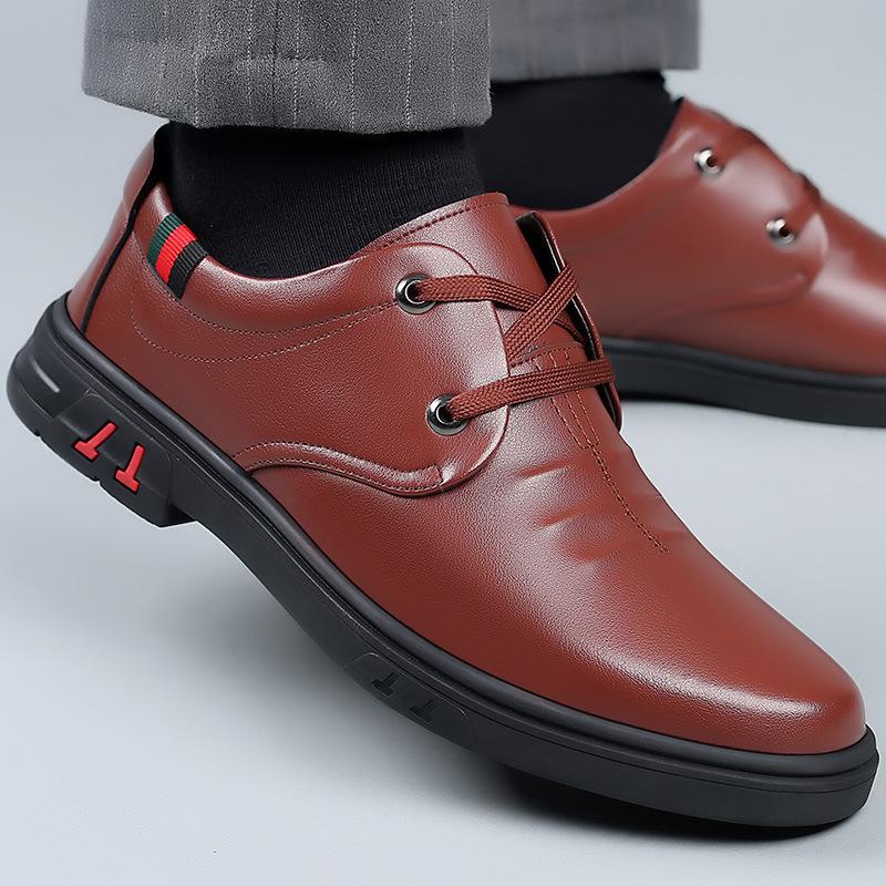 Men's Shoes Casual Leather Shoes Black Breathable Business Shoes Lace-up Round Toe Sneakers Outdoor Work Vulcanized Shoe
