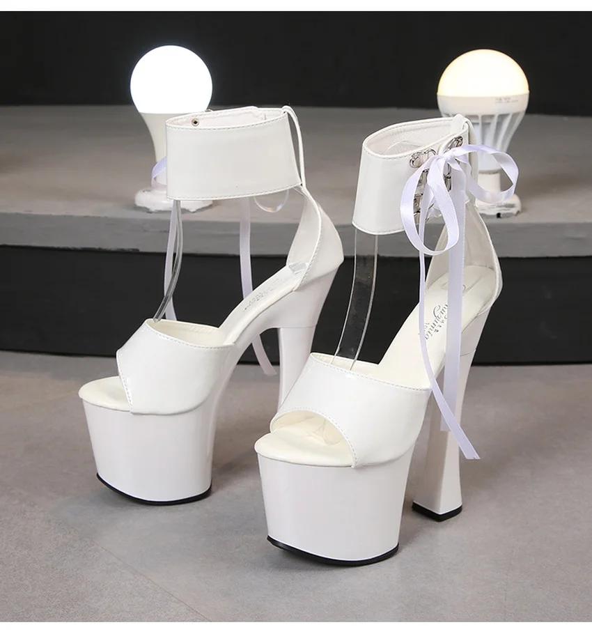 Fashion Super High Heels Lace-up Platform Women Sandals Summer Candy Color Walk Show Nightclub Pole Dance Open Toe Stripper Sandals