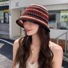 Fashion Striped Knitted Hollow Fisherman Hat Big Eaves UV Protection Straw Bucket Cap Multicolor Breathable Basin Hat Outdoor
