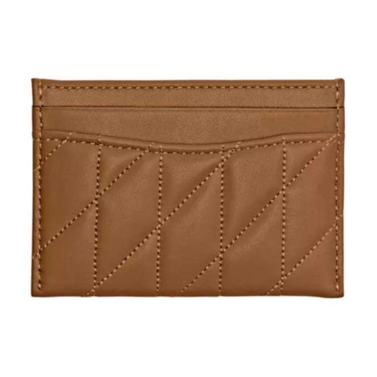 Coach Card Case 11 Gold Logo Striped Stitch Napa Leather Women Card Case Brown CM434-B4T7J