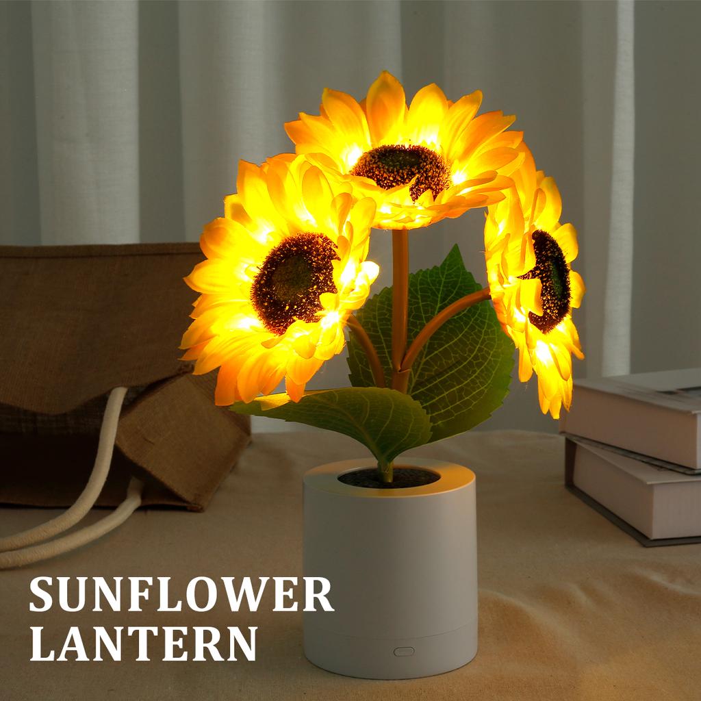 LED Sunflower Night Light Dimmable Simulation Sunflower Table Lamp USB Creative Desktop Decorative Light Bedroom Bedside Light
